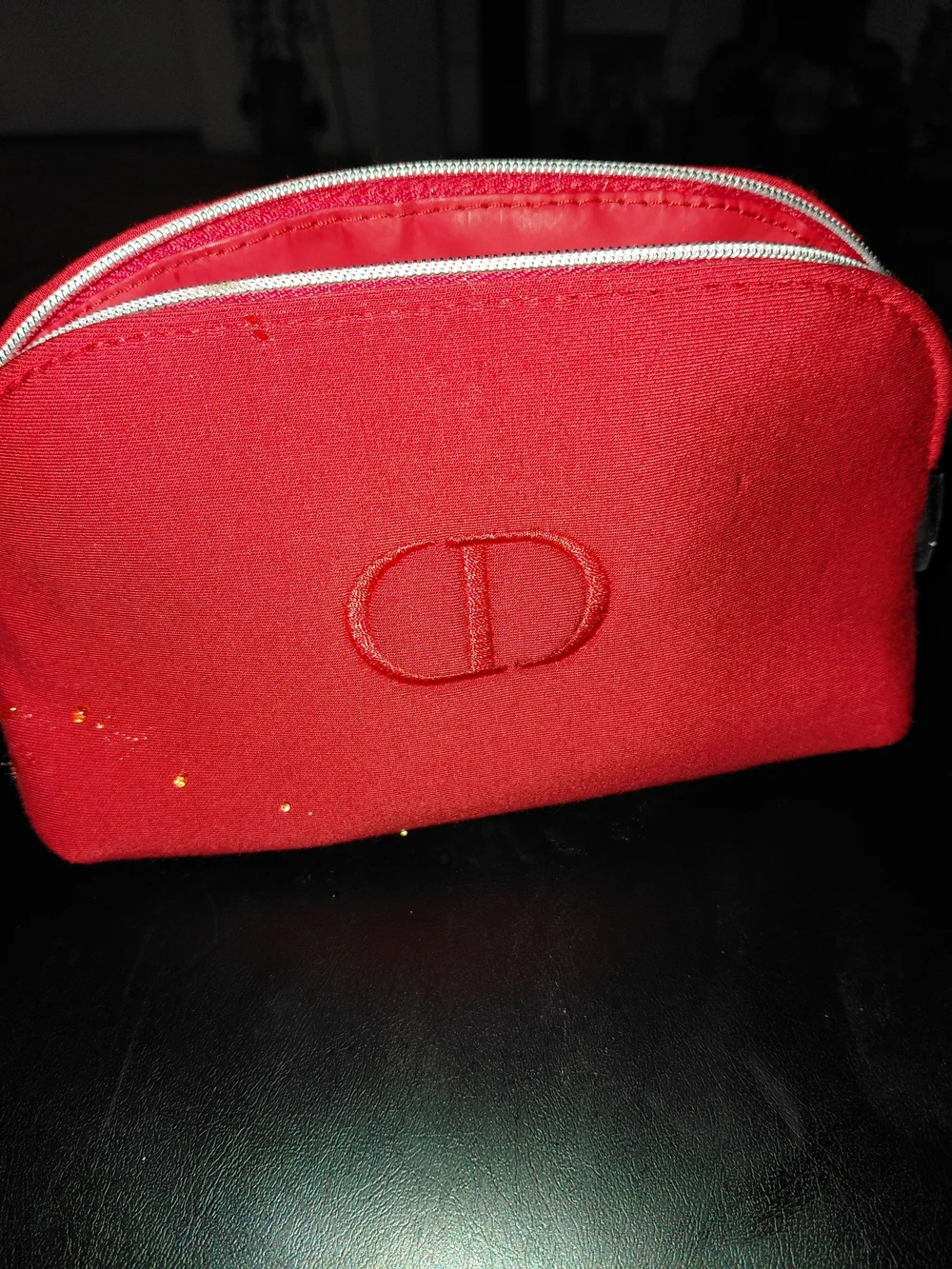 Dior Red Embroidered Logo Double-Zip Cosmetic Pouch